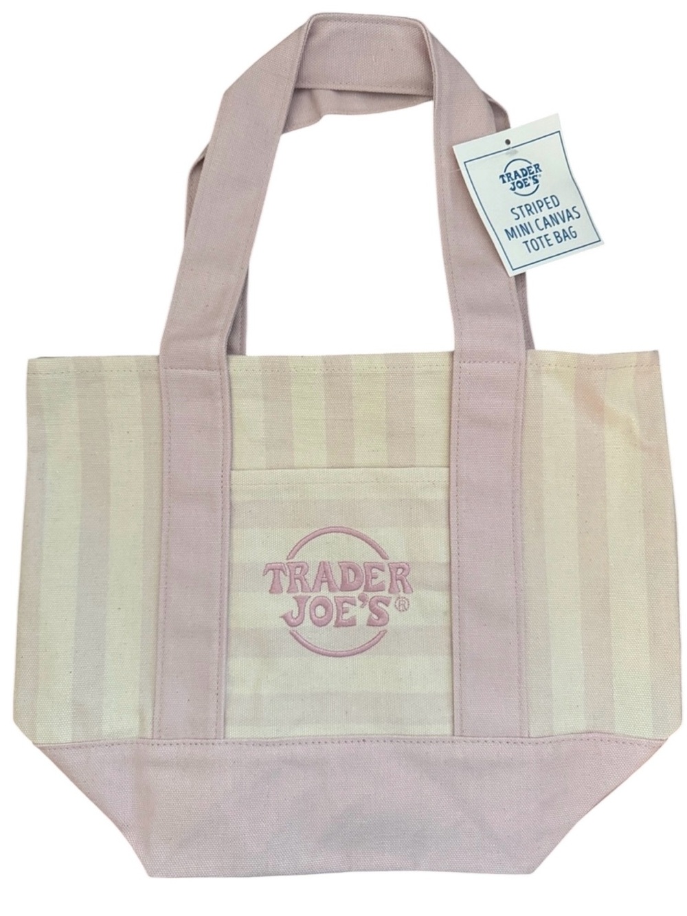 Trader Joe's Pink Striped Canvas Tote Bag